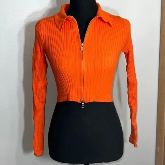Forever 21 Double Zipper Ribbed Crop Top Sweater - Picture 1 of 3